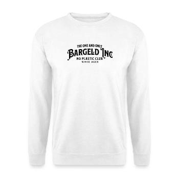 Bargeld Inc No Plastic Club – Pro Bargeld Spruch - Unisex Pullover - Weiß - Vorne - Alina (178cm) & Michal (187cm)