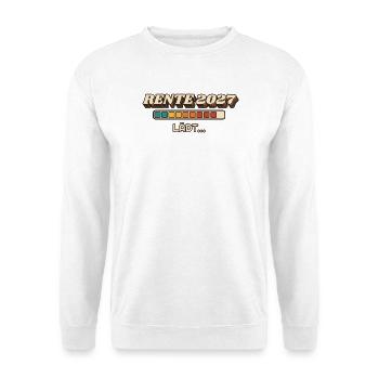 Rente 2027 lädt - Retro Ladebalken - Unisex Pullover - Weiß - Vorne - Alina (178cm) & Michal (187cm)