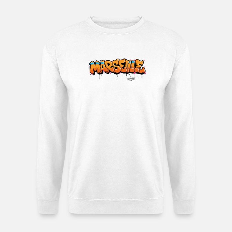 Graffiti Marseille Schriftzug mit Spritzern - Unisex Pullover - Weiß