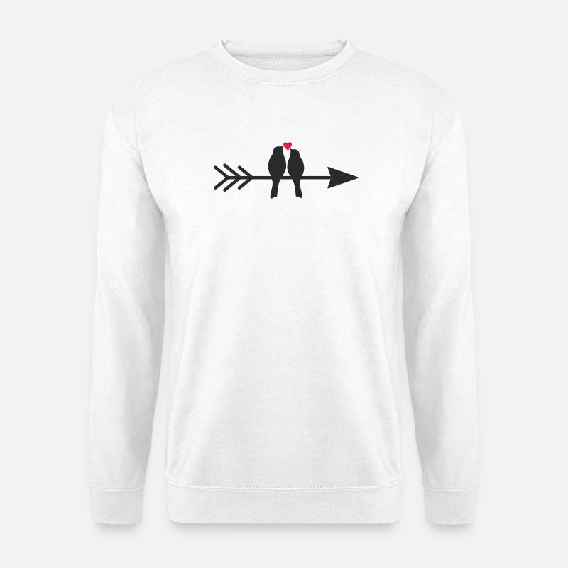 Vögel auf Pfeil mit Herz - Unisex Pullover - Weiß