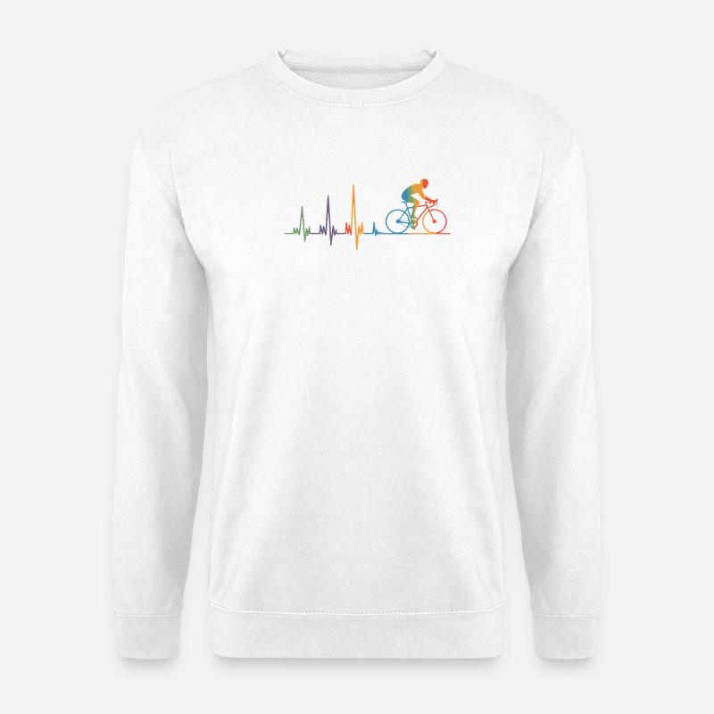  Fahrradfahrer Herzschlag EKG Bunter Rennradfahrer - Unisex Pullover - Weiß