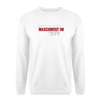 Maschinist im Trupp – Jugendfeuerwehr Geschenk - Unisex Pullover - Weiß - Vorne - Alina (178cm) & Michal (187cm)