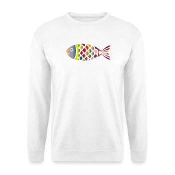 Bunter Fisch | Farbenfrohes Meeresmotiv - Unisex Pullover - Weiß - Vorne - Alina (178cm) & Michal (187cm)