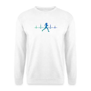 Geschenkidee für eine Running mit Running - Unisex Pullover - Weiß - Vorne - Alina (178cm) & Michal (187cm)