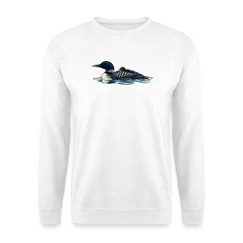 Gemeiner Lote trägt ein Küken auf ruhigem Wasser - Unisex Pullover - Weiß - Vorne - Alina (178cm) & Michal (187cm)