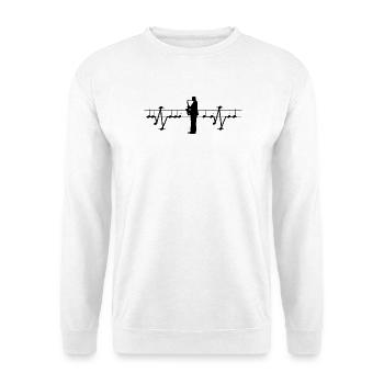 Saxophon - EKG Herzschlag Saxophonist Musiknoten - Unisex Pullover - Weiß - Vorne - Alina (178cm) & Michal (187cm)