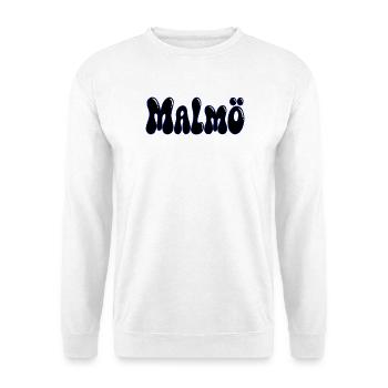 MALMO Buchstaben BLOB Schwarz und Neonblau - Unisex Pullover - Weiß - Vorne - Alina (178cm) & Michal (187cm)
