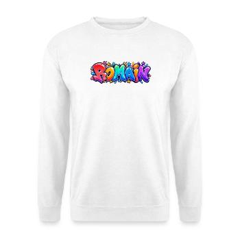 ROMAIN im Graffiti: das Geschenk, das ihn einklebt - Unisex Pullover - Weiß - Vorne - Alina (178cm) & Michal (187cm)