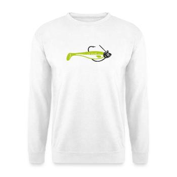 Gummifisch Angelkoeder Icon - Unisex Pullover - Weiß - Vorne - Alina (178cm) & Michal (187cm)