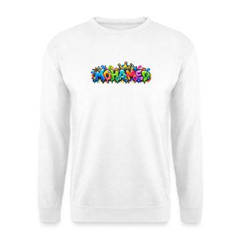 Mohamed-Graffiti-Blasenname: Königliches Geschenk! - Unisex Pullover - Weiß - Vorne - Alina (178cm) & Michal (187cm)