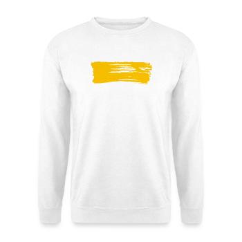 Gelber Streifen / Pinselstrich - Rechteck Balken - Unisex Pullover - Weiß - Vorne - Alina (178cm) & Michal (187cm)