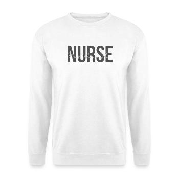 Examinierte Krankenschwester – Pflegegeschenk - Unisex Pullover - Weiß - Vorne - Alina (178cm) & Michal (187cm)