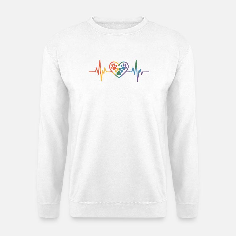 Bunter Herzschlag mit Hundepfote - Unisex Pullover - Weiß