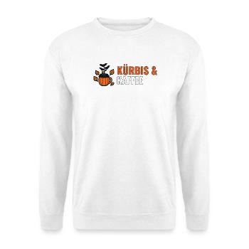Kürbis & Kaffee – Halloween Shirt für Kaffeefans - Unisex Pullover - Weiß - Vorne - Alina (178cm) & Michal (187cm)