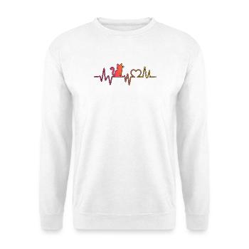 Herzschlag-Katze im Farbverlauf - Unisex Pullover - Weiß - Vorne - Alina (178cm) & Michal (187cm)