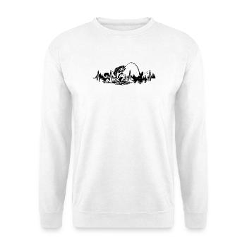 Angler Herzschlag EKG Fischer Boot Natur - Unisex Pullover - Weiß - Vorne - Alina (178cm) & Michal (187cm)