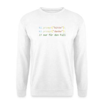 ki.prompt("bitte") – Höflich zur KI - Unisex Pullover - Weiß - Vorne - Alina (178cm) & Michal (187cm)