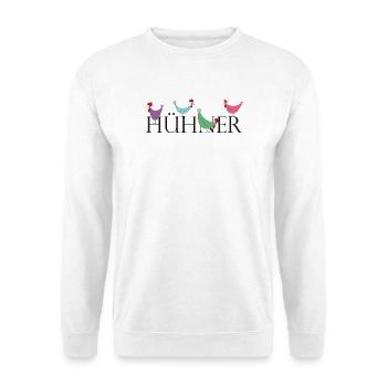 Humorvolle Hühner mit Wortspiel - Unisex Pullover - Weiß - Vorne