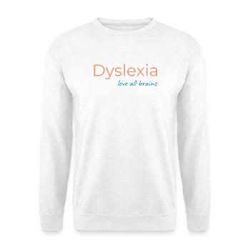 Dyslexie: Liebe alle Gehirne - Unisex Pullover - Weiß - Vorne - Alina (178cm) & Michal (187cm)