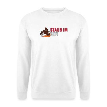 Staub im Blut – Motocross Shirt Geschenkidee - Unisex Pullover - Weiß - Vorne - Alina (178cm) & Michal (187cm)