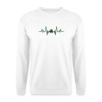 Kleeblatt-Herzschlag - Unisex Pullover - Weiß - Vorne - Alina (178cm) & Michal (187cm)