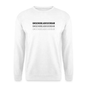 UNSCHUBLADISIERBAR Aussergewöhnlich Eigenart - Unisex Pullover - Weiß - Vorne - Alina (178cm) & Michal (187cm)