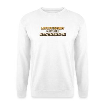 Letzte Fahrt vor der Bescherung - Busfahrer - Unisex Pullover - Weiß - Vorne - Alina (178cm) & Michal (187cm)