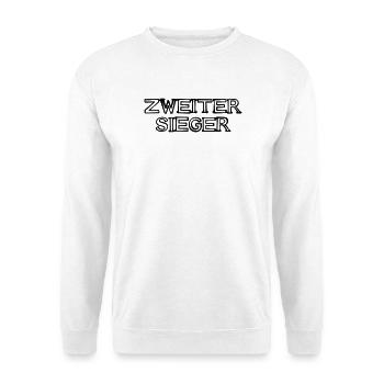 Zweiter Sieger Schriftzug handgezeichnet - Unisex Pullover - Weiß - Vorne - Alina (178cm) & Michal (187cm)