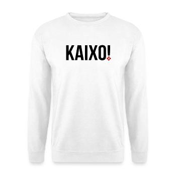 KAIXOA Schwarzes Monogramm und rotes Emblem - Unisex Pullover - Weiß - Vorne - Alina (178cm) & Michal (187cm)
