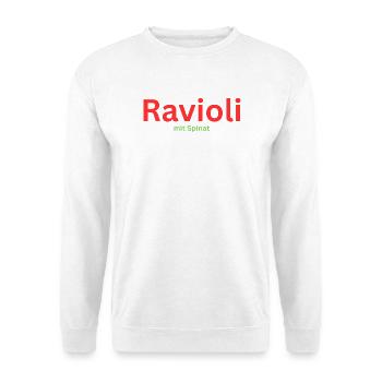 Ravioli mit Spinat  - Unisex Pullover - Weiß - Vorne - Alina (178cm) & Michal (187cm)