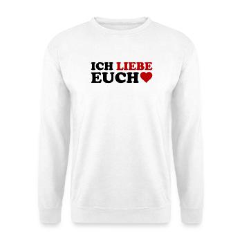 LIEBE Herzrot – Rotes Wortkunst-Design - Unisex Pullover - Weiß - Vorne