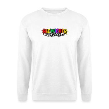 Nie Wieder ist Jetzt Graffiti - Unisex Pullover - Weiß - Vorne - Alina (178cm) & Michal (187cm)