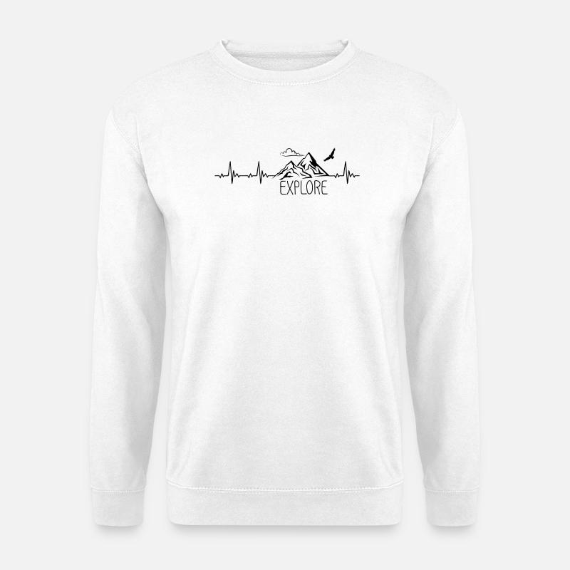 Explore Berg Gebirge Heartbeat Frequenz Puls EKG - Unisex Pullover - Weiß