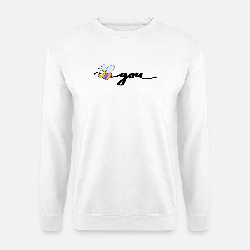 Biene mit Regenbogenbauch auf Schwarz - Unisex Pullover - Weiß