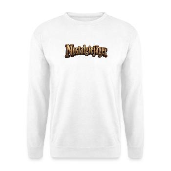 Nostalgiejäger Retro Metallschrift - Unisex Pullover - Weiß - Vorne - Alina (178cm) & Michal (187cm)