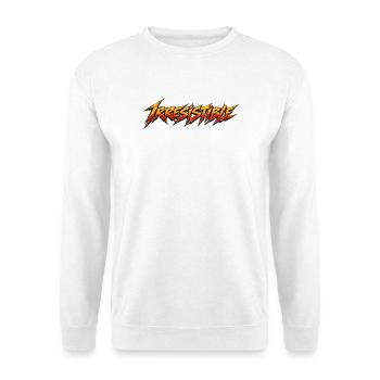 Irreistible Flames Typografie - Unisex Pullover - Weiß - Vorne - Alina (178cm) & Michal (187cm)
