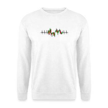 Trader Herzschlag Aktien Krypto Diagramm - Unisex Pullover - Weiß - Vorne - Alina (178cm) & Michal (187cm)