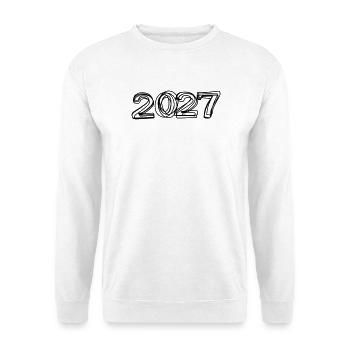 Jahreszahl 2027 handgezeichnet - Unisex Pullover - Weiß - Vorne - Alina (178cm) & Michal (187cm)