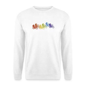 Fahrrad Regenbogen Radsport - Unisex Pullover - Weiß - Vorne - Alina (178cm) & Michal (187cm)