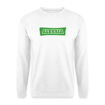Alessia Namenslogo Grünblock - Unisex Pullover - Weiß - Vorne - Alina (178cm) & Michal (187cm)