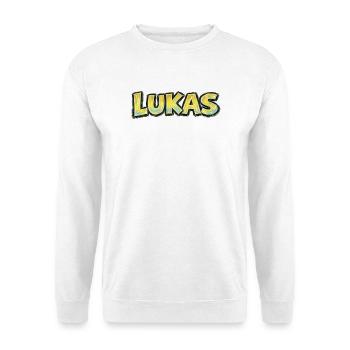 Lucas, Handgezeichnete Typografie - Unisex Pullover - Weiß - Vorne - Alina (178cm) & Michal (187cm)