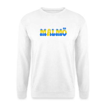 Malmö Blau-Gelb, Typo-Stadt, Schweden, - Unisex Pullover - Weiß - Vorne - Alina (178cm) & Michal (187cm)