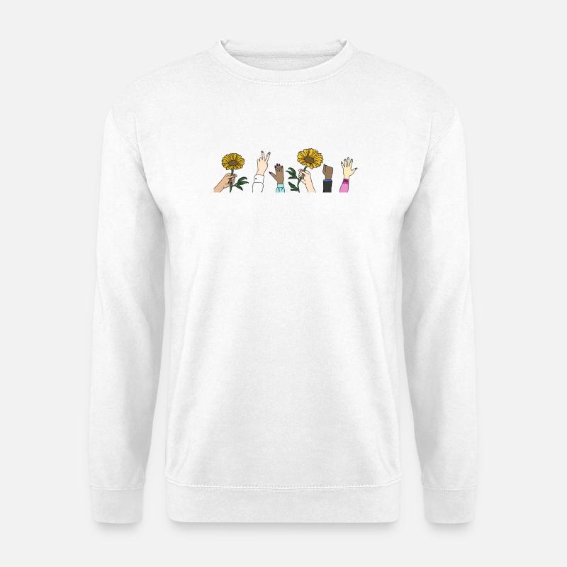Hände mit Sonnenblumen - Unisex Pullover - Weiß