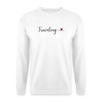 Typografie des reisenden Herzens - Unisex Pullover - Weiß - Vorne - Alina (178cm) & Michal (187cm)