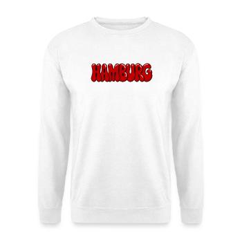 Hamburger Blasen-Rotkontrast-Tippfehler - Unisex Pullover - Weiß - Vorne - Alina (178cm) & Michal (187cm)