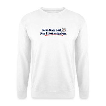 Kein Ragebait nur Hausaufgaben – Jugendwort Schule - Unisex Pullover - Weiß - Vorne - Alina (178cm) & Michal (187cm)