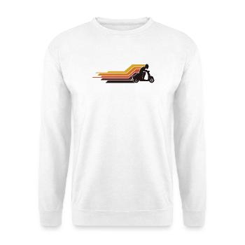  Rollerfahrer Moped Motor-Scooter Fahrer 70s 80s - Unisex Pullover - Weiß - Vorne - Alina (178cm) & Michal (187cm)