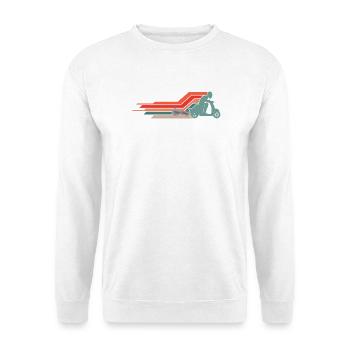  Rollerfahrer Moped Motor-Scooter Fahrer 70s 80s - Unisex Pullover - Weiß - Vorne - Alina (178cm) & Michal (187cm)