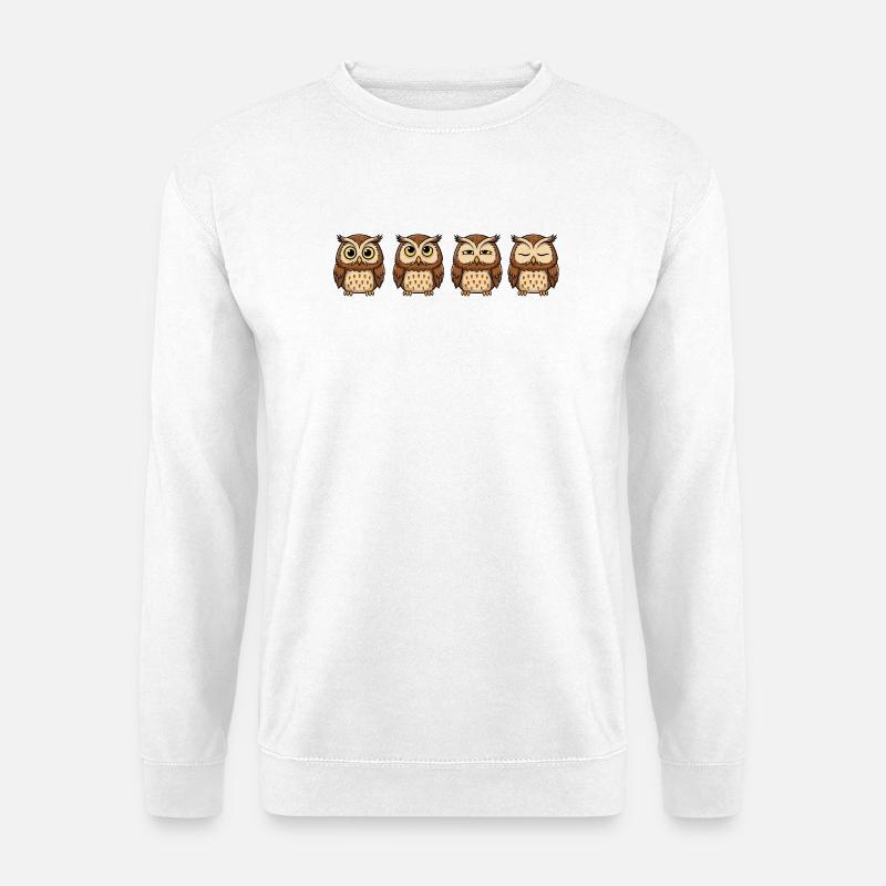 Lustige Eule Cartoon Genervter Blick Gähnen - Unisex Pullover - Weiß