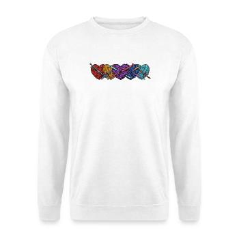 Häkelhaken und Wollknäuel – Häkelhandwerker - Unisex Pullover - Weiß - Vorne - Alina (178cm) & Michal (187cm)